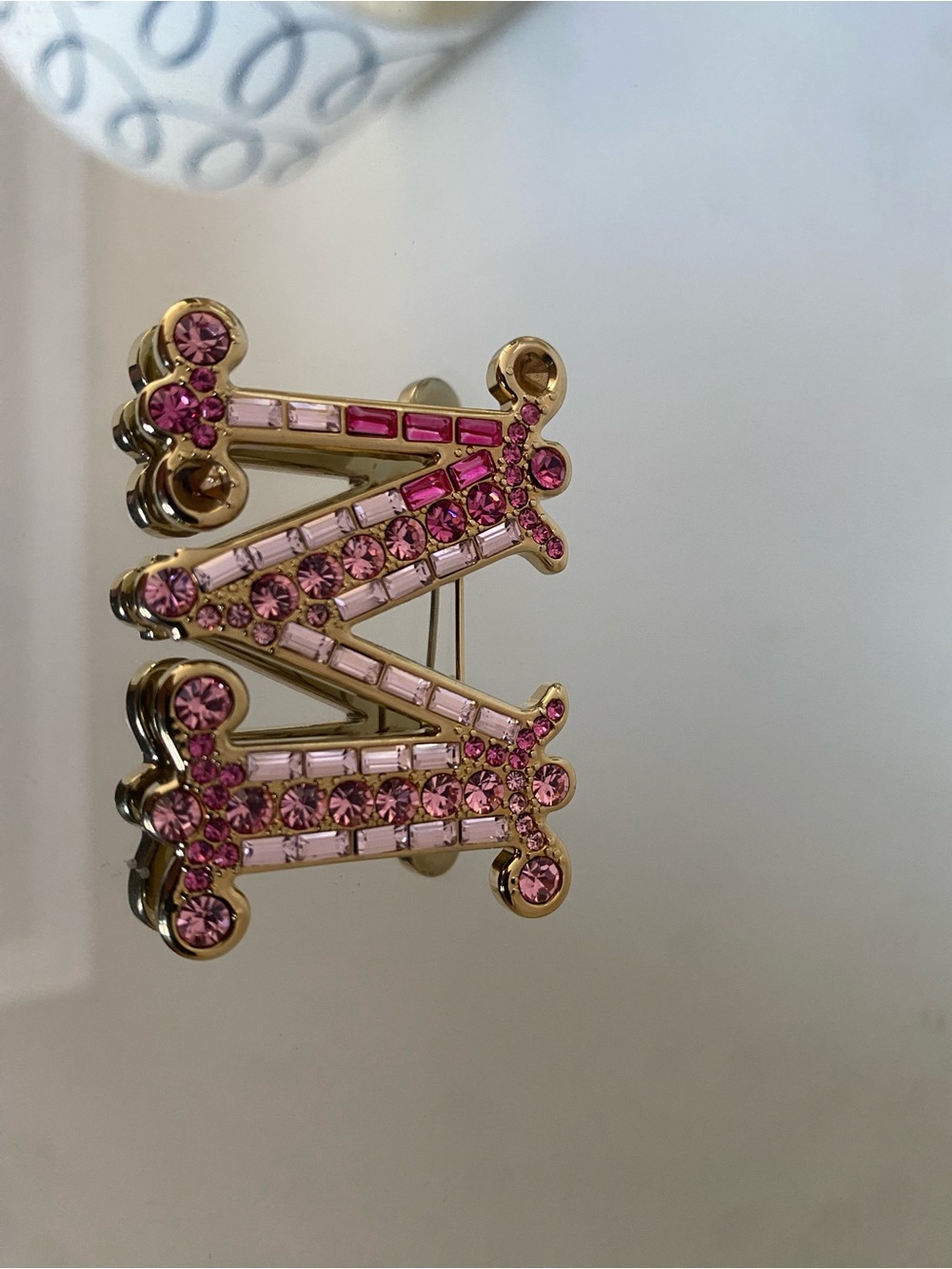 Max Mara Crystal M Logo Brooch